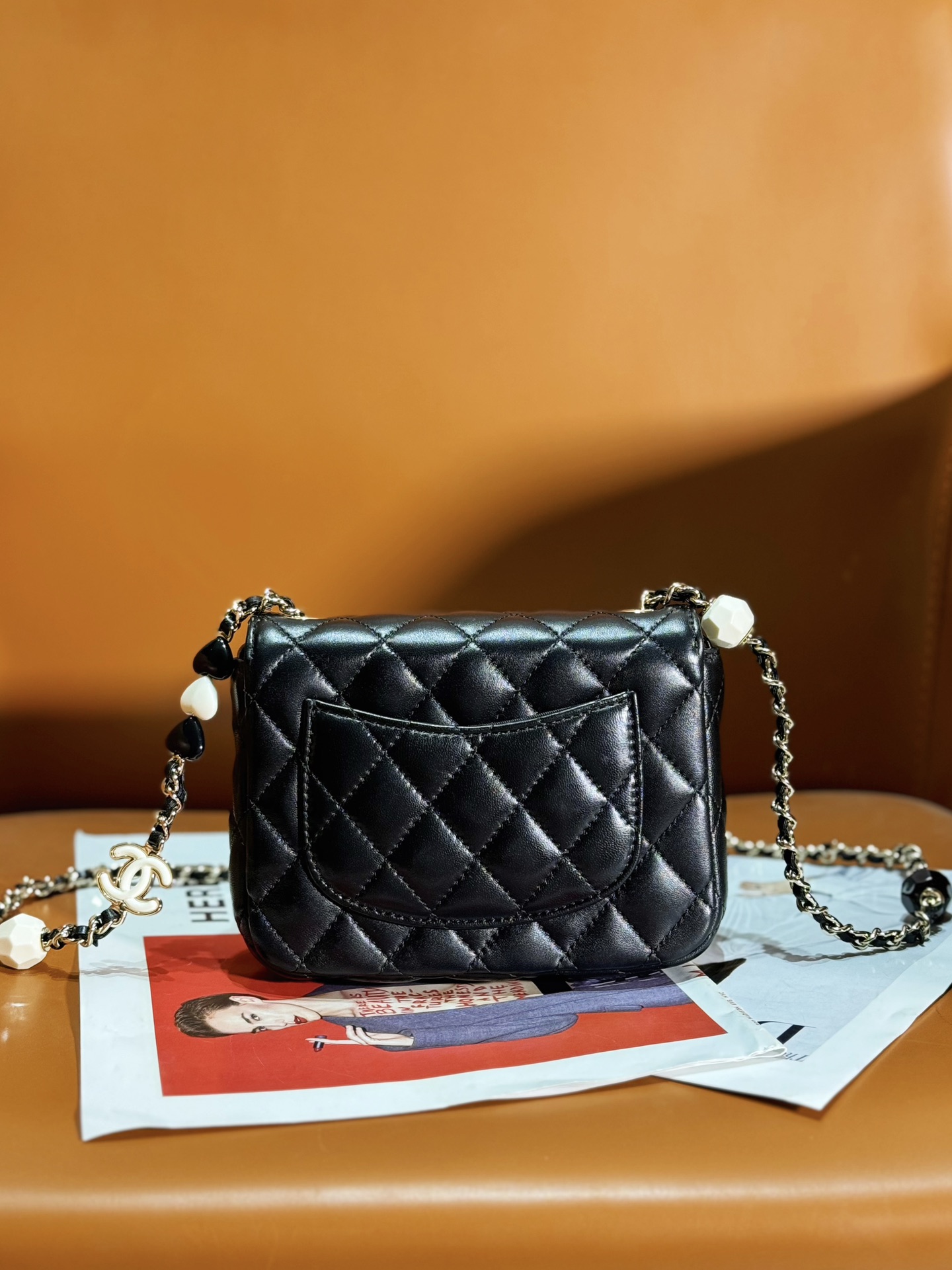 Lambskin Mini Flap Shoulder Bag AS3782 Black